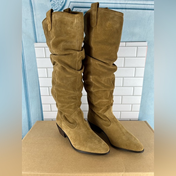 Anthropologie Boots Size:9US Tan  Scrunch Leather Suede Tall - Picture 3 of 7